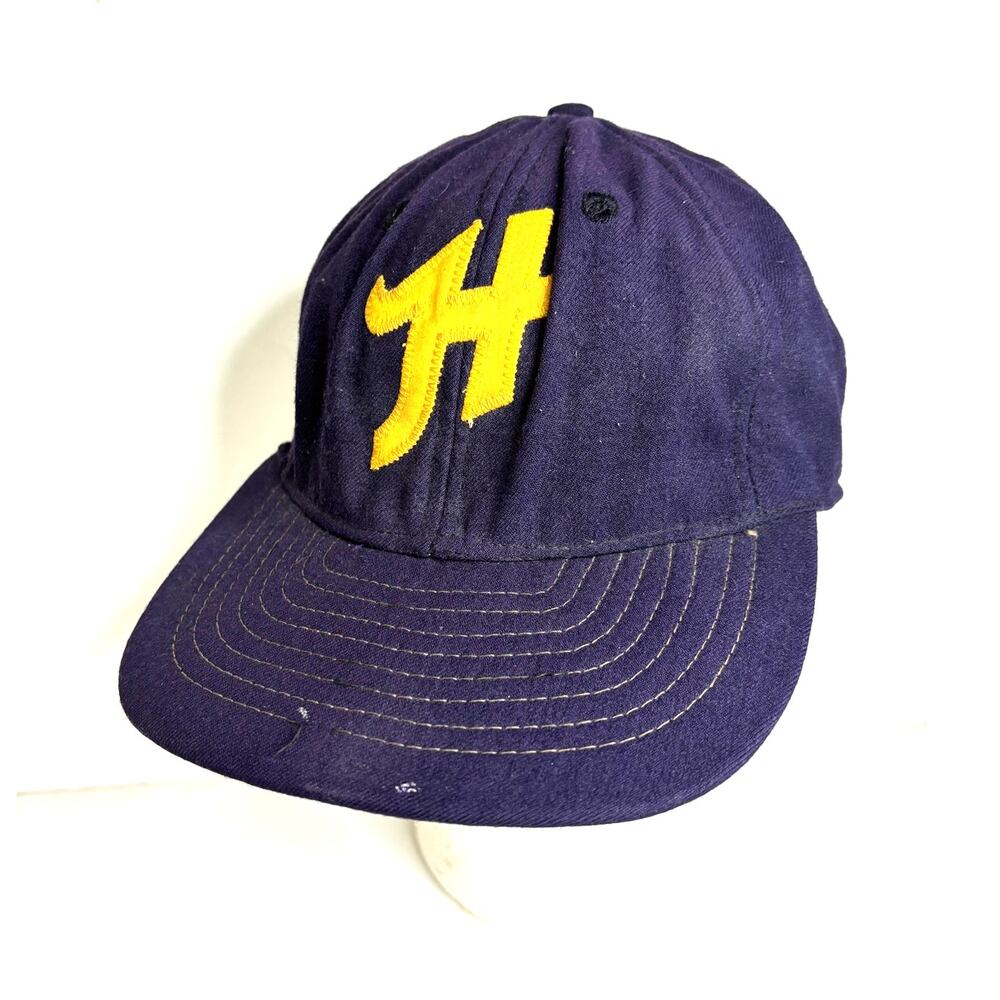 Vintage New Era Pro Model Fitted Youth Baseball Cap Blue H Logo 70s-80s